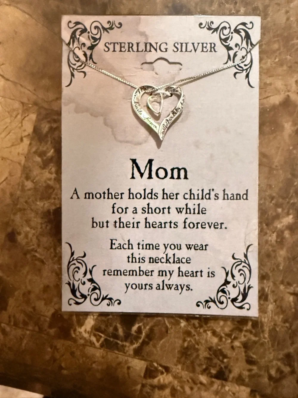 Vintage sterling silver ‘ Inspirational Mom' Heart Pendant Necklace
